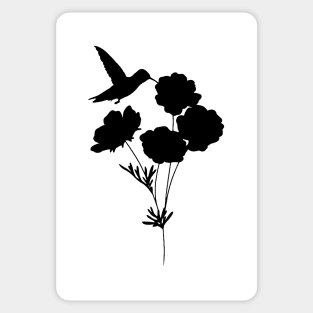 Hummingbird Among Flowers (dark silhouette) Sticker